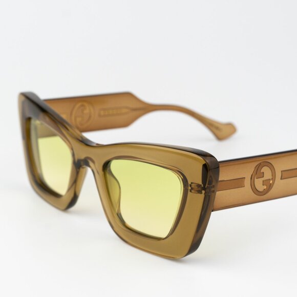 Gucci Women Sunglasses Brown Crystal Green Gradient Butterfly GG1552S 004 NEW - Picture 1 of 9